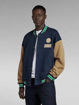 G-STAR RAW - VESTE SWEAT BOMBER LOOSE MULTI-COULEUR POUR HOMMES , La veste-sweat Bomber présente une coupe ample et des détails côtelés dessinant des rayures.