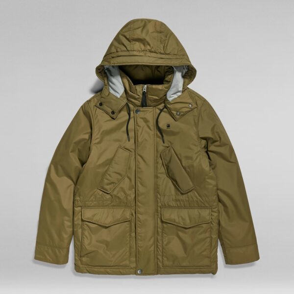 G-STAR RAW - VESTE VODAN PADDED HOODED VERT FONCE POUR HOMMES  ,Cette doudoune ultra longue est dotée d’une grande capuche avec un col montant et une visière allongée.